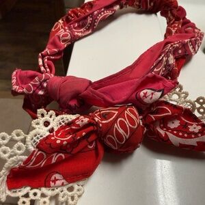 Justice Red and Pink Paisley Headband with Lace